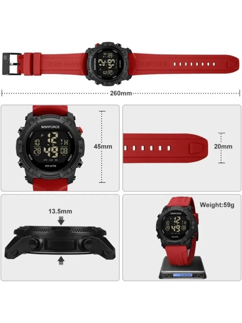 Unisex Black Red Analog Quartz Rubber Strap Sport Waterproof Digital Wrist Watch